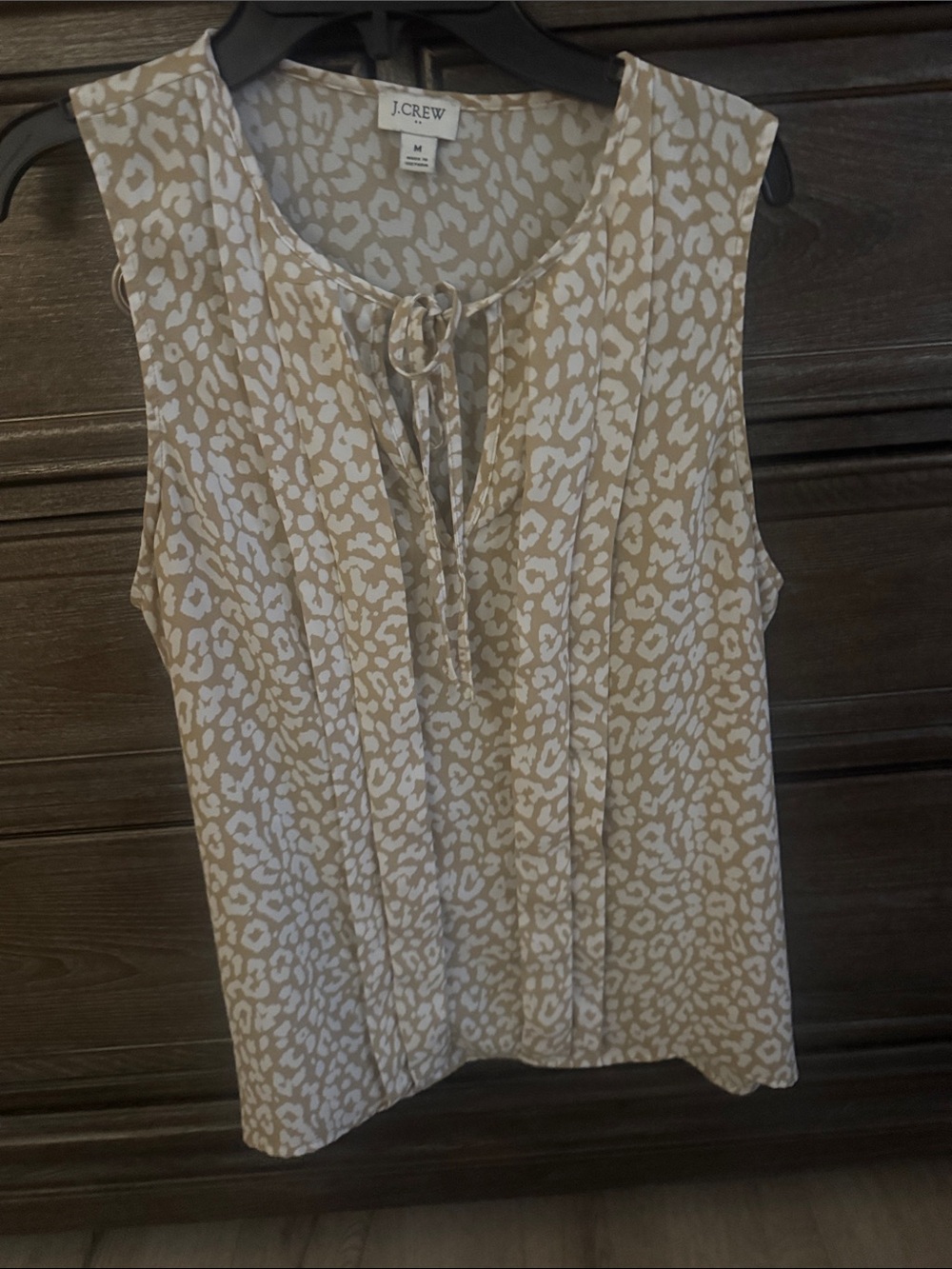 J. Crew Beige & White Sleeveless Tie-Neck Animal Print Blouse EUC